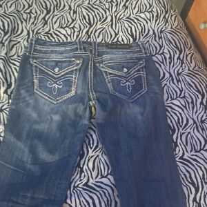 Miss Me Dark Blue Boot Cut Jeans with Embellished Pockets